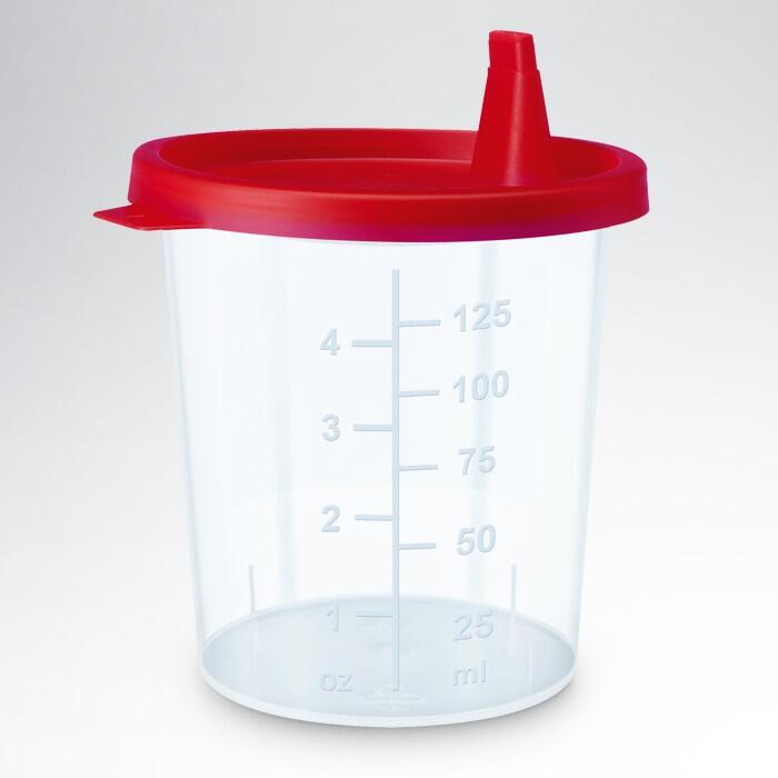 Urinbecher mit Schnappdeckel rot