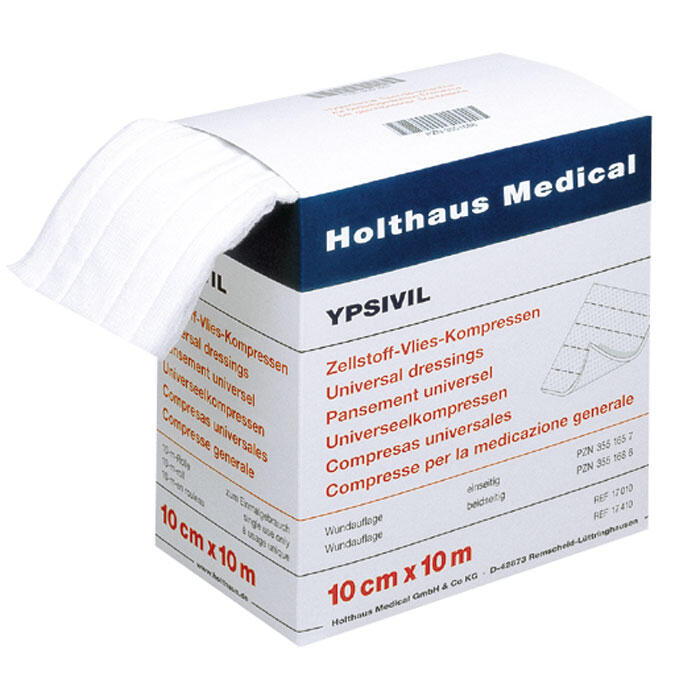 YPSIVIL Zellstoff-Vlies-Kompresse unsteril 10 cm x 10 m